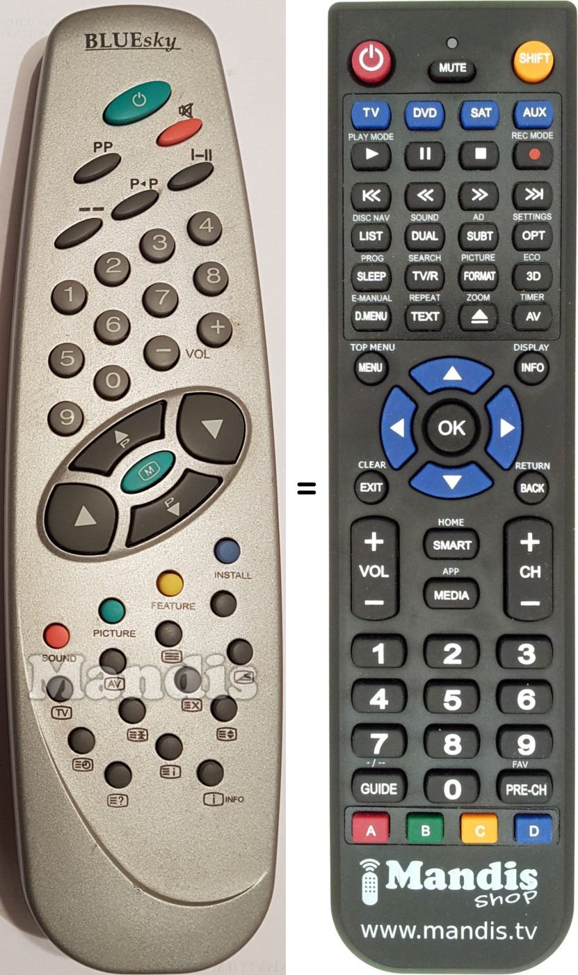 Replacement remote control Mitsai Bluesky-RC1040
