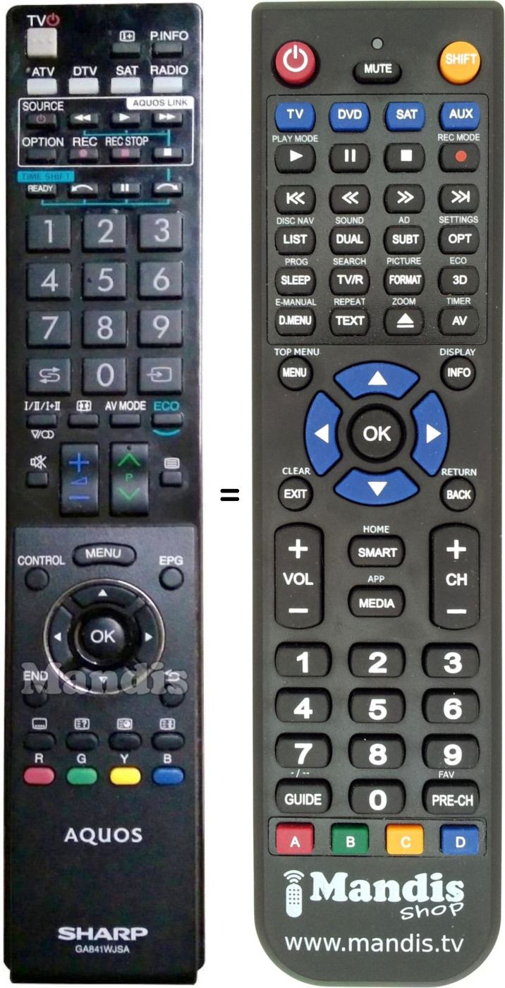 Replacement remote control Sharp RRMCGA841WJSA