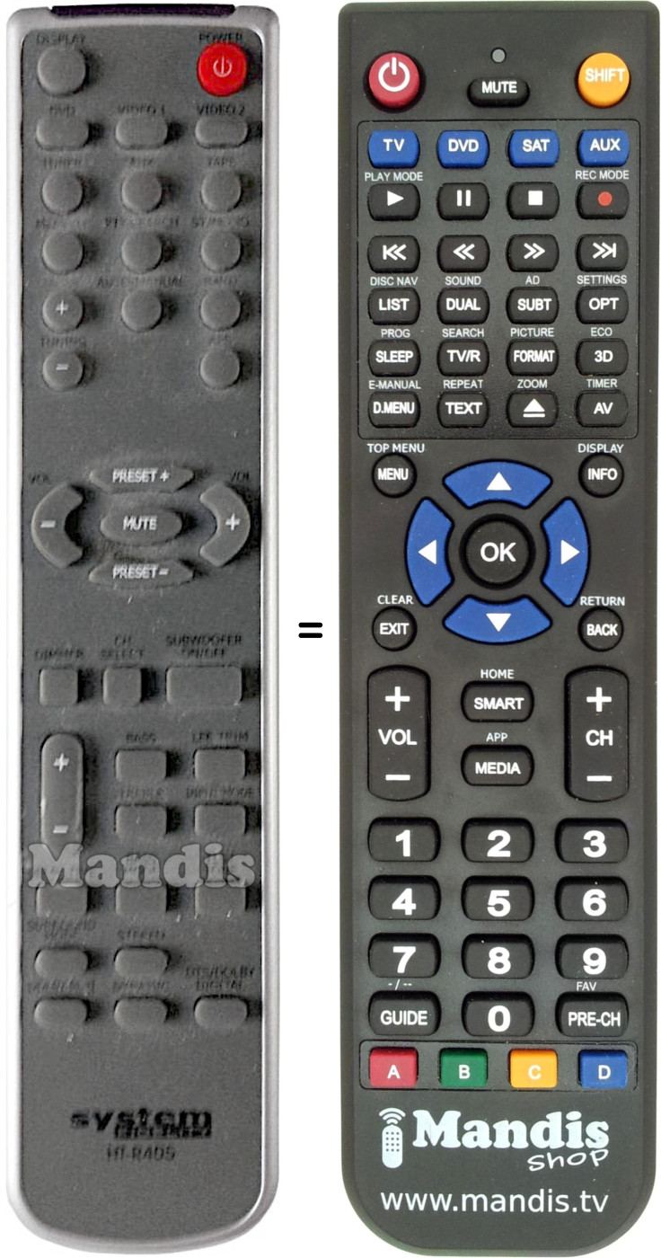 Replacement remote control SYSTEM FIDELITY HT-R405