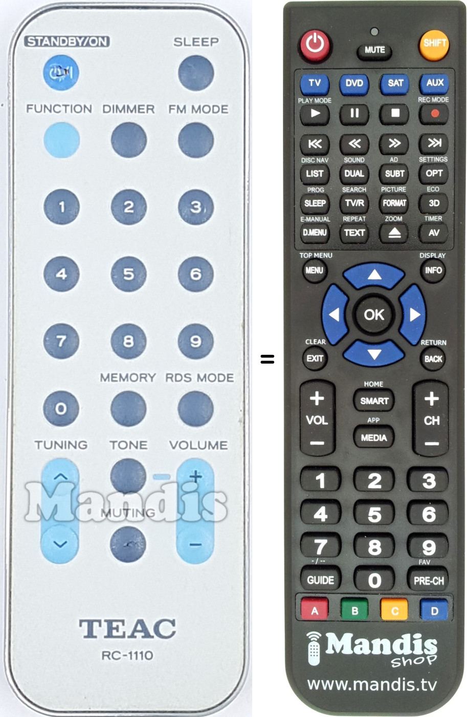 Replacement remote control Teac Teac-RC1110