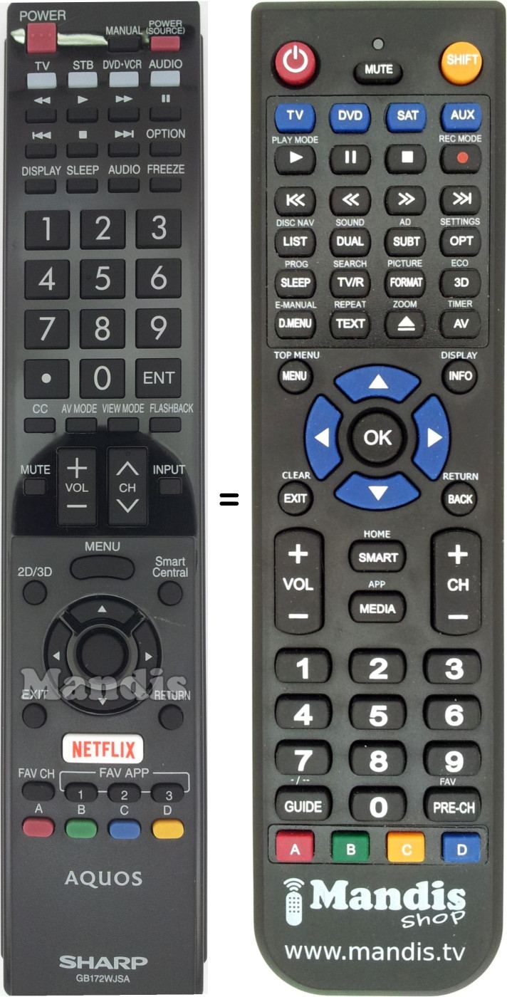 Replacement remote control GB172WJSA