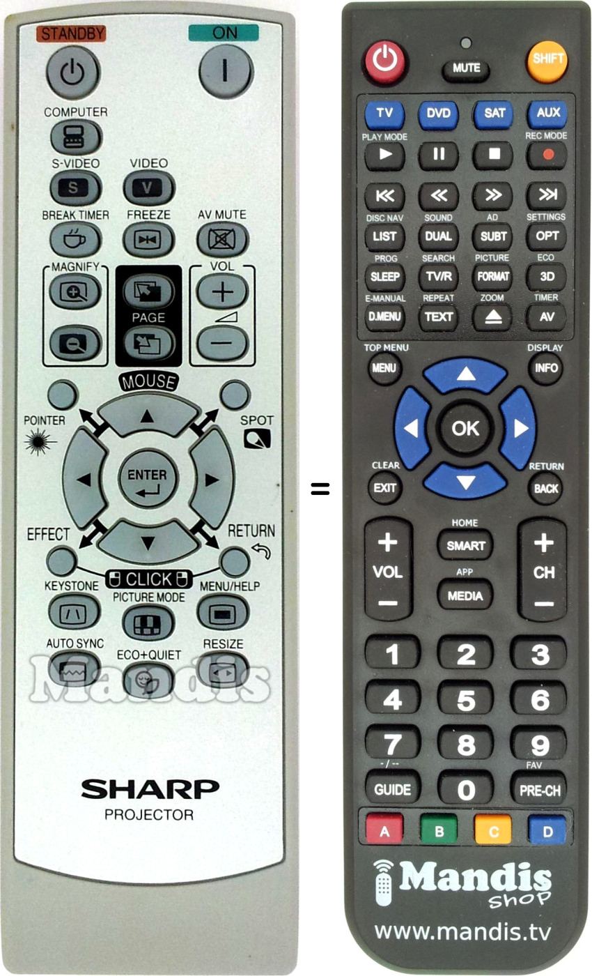 Replacement remote control Sharp RRMCGA664WJSA