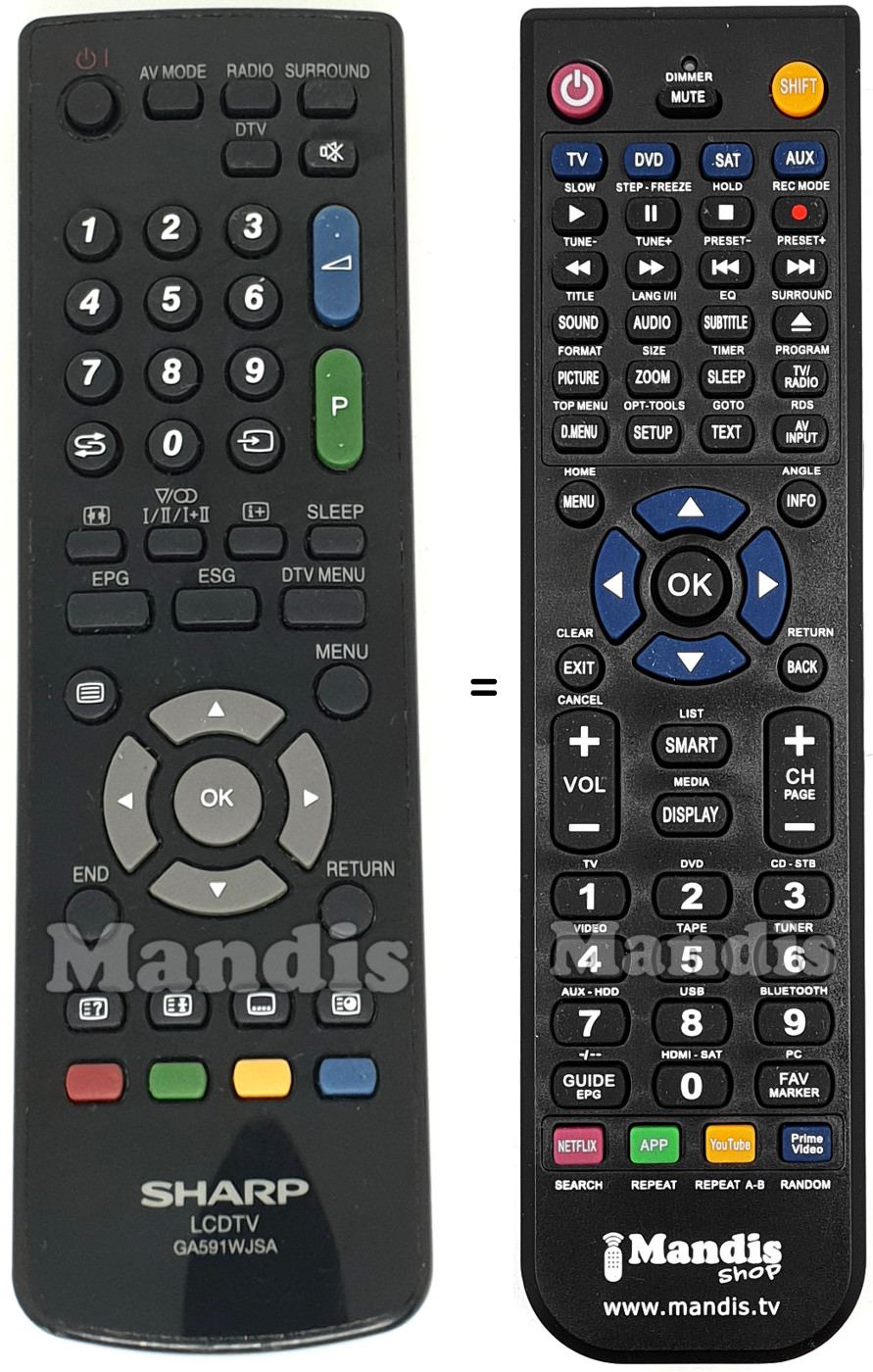 Replacement remote control Sharp RRMCGA591WJSA