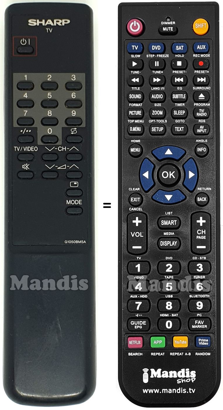 Replacement remote control Sharp G1050BMSA