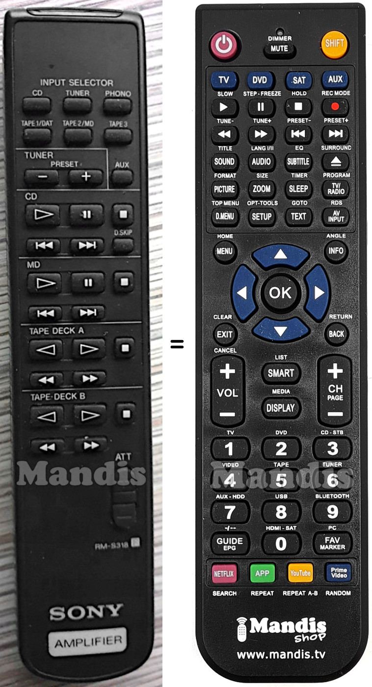 Replacement remote control Sony RM-S318