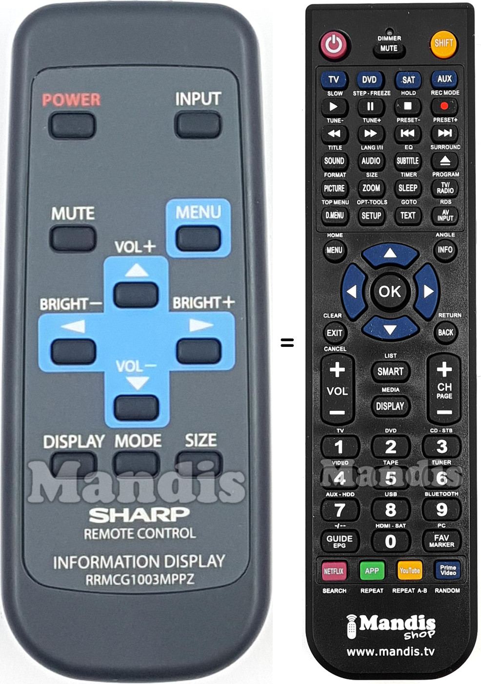Replacement remote control Sharp RRMCG1003MPPZ