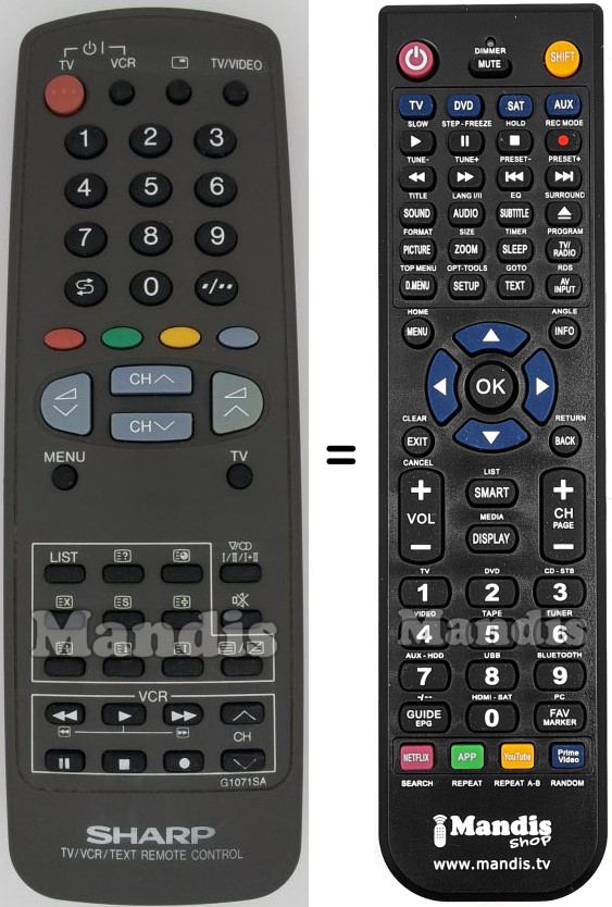 Replacement remote control Sharp G1071SA