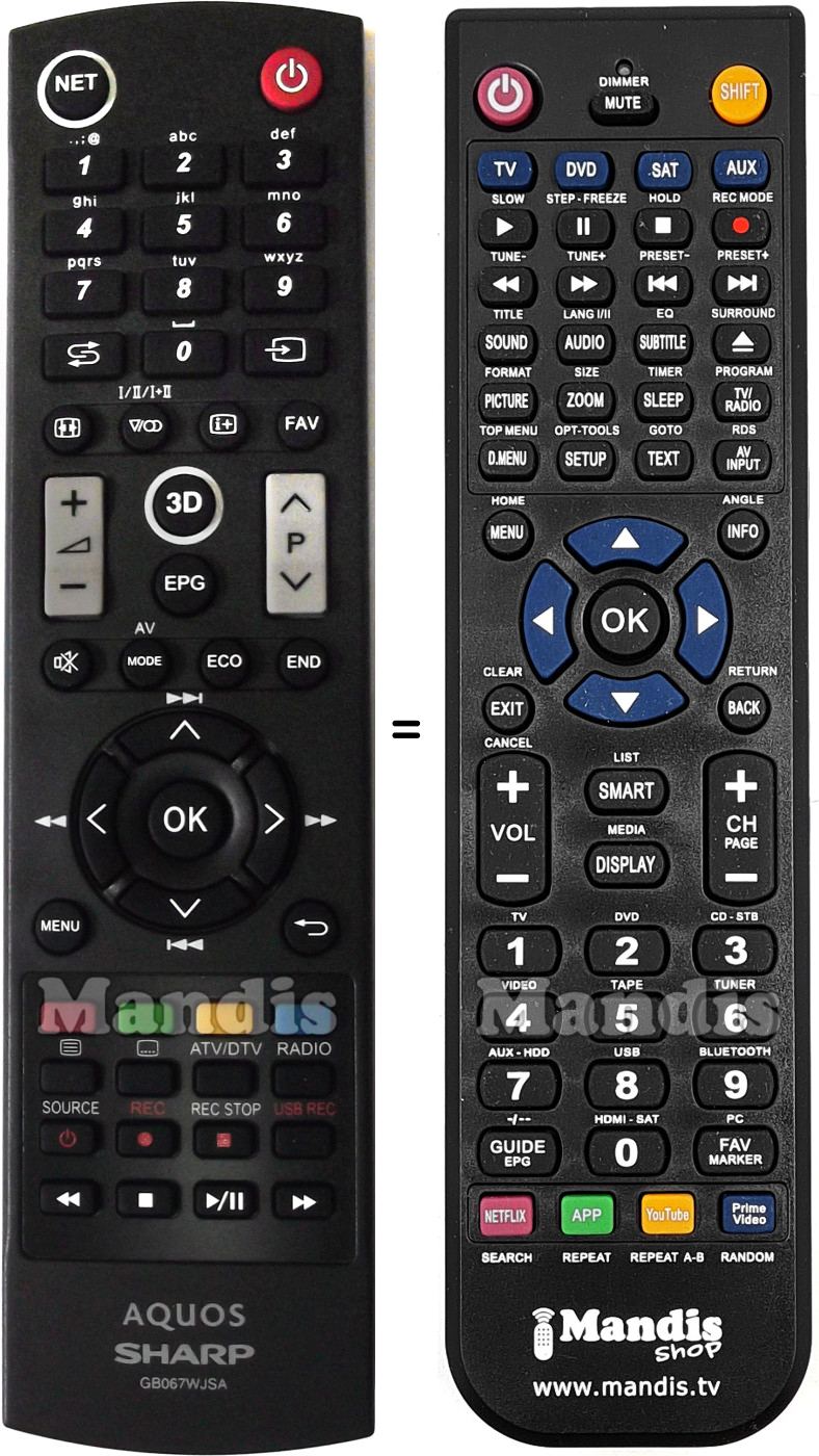 Replacement remote control Sharp GB067WJSA