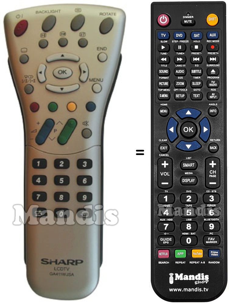 Replacement remote control Sharp RRMCGA411WJSA