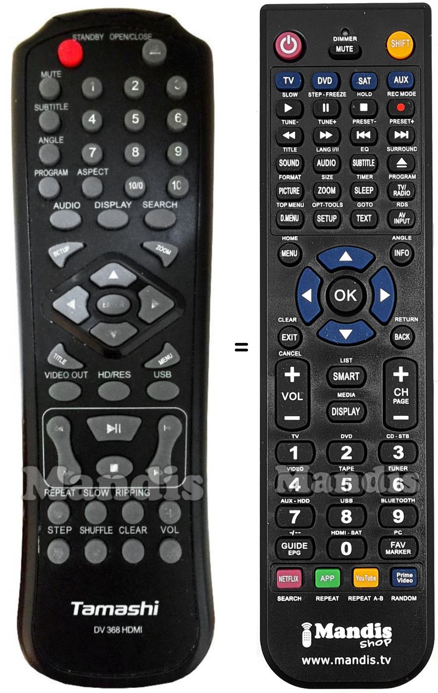 Replacement remote control TAMASHI DV 368 HDMI