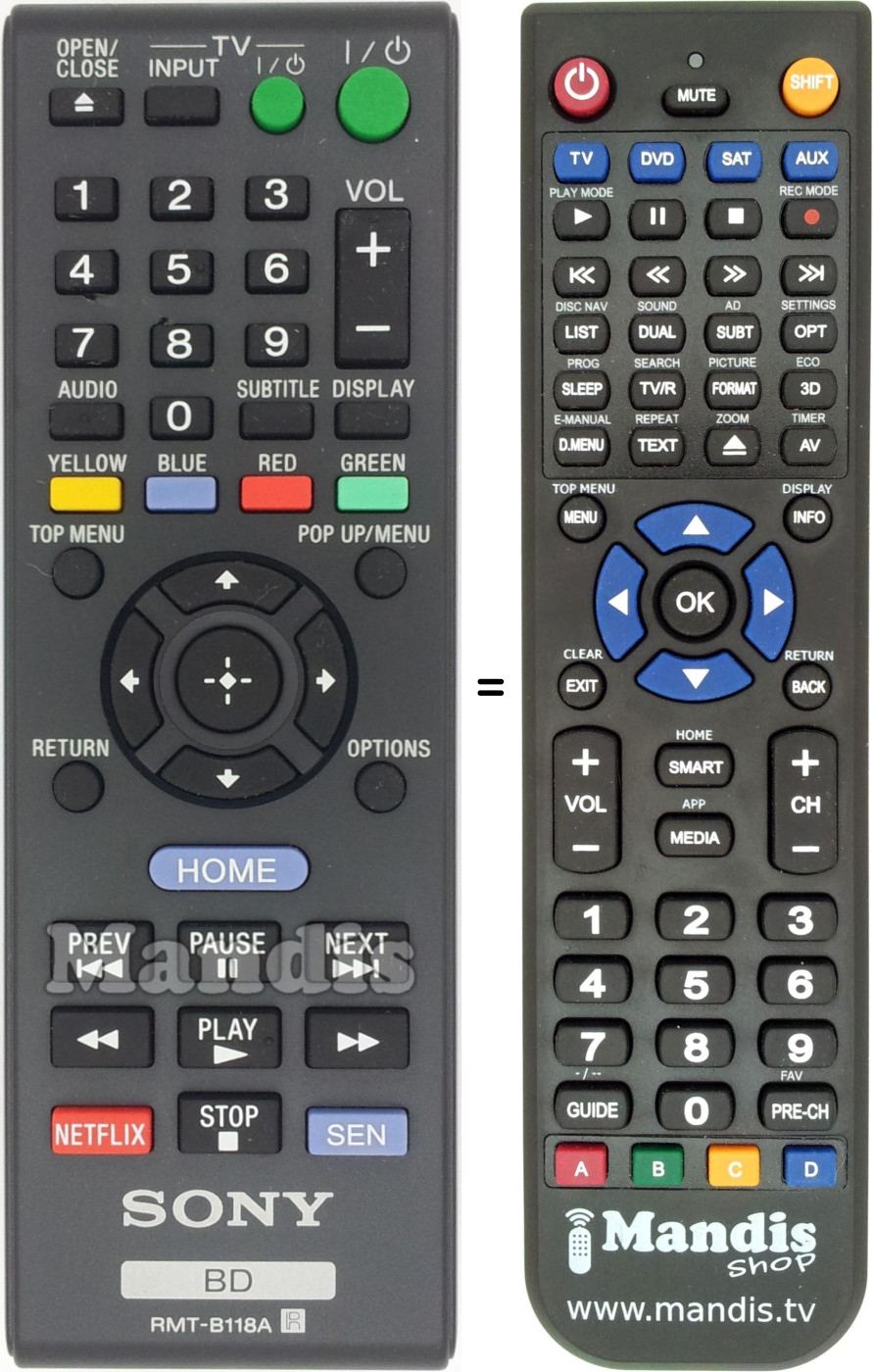 Replacement remote control Sony RMT-B118A