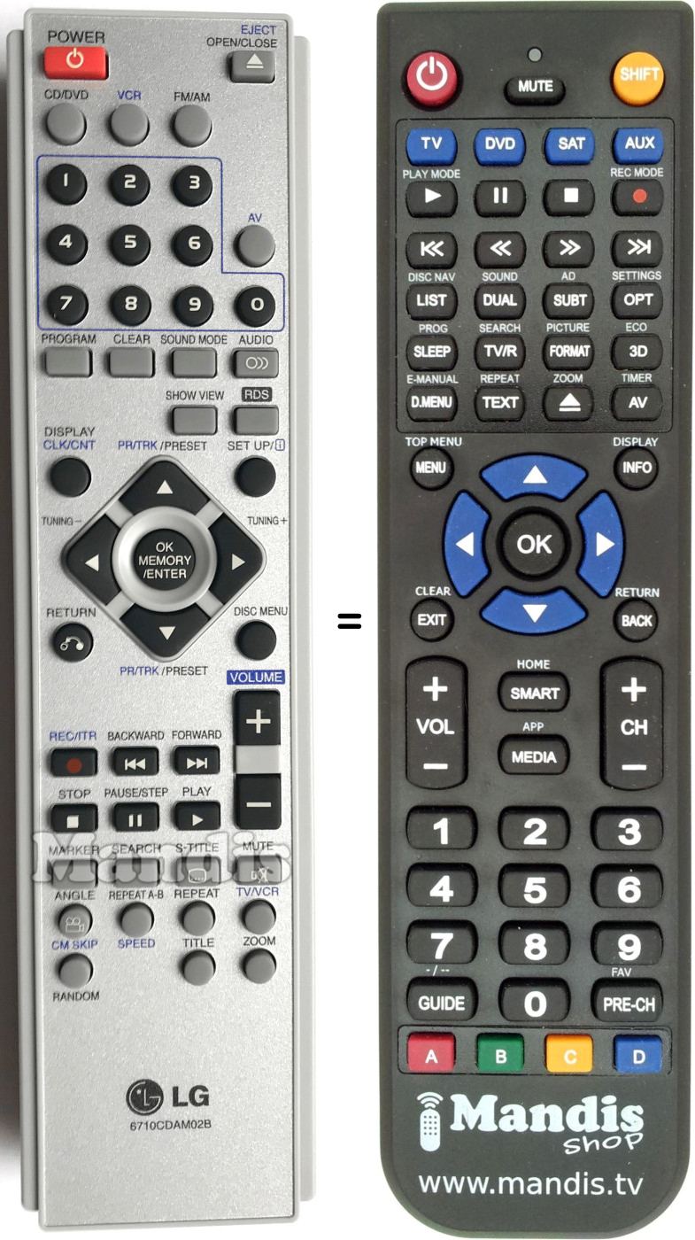 Replacement remote control LG 6710CDAM02B
