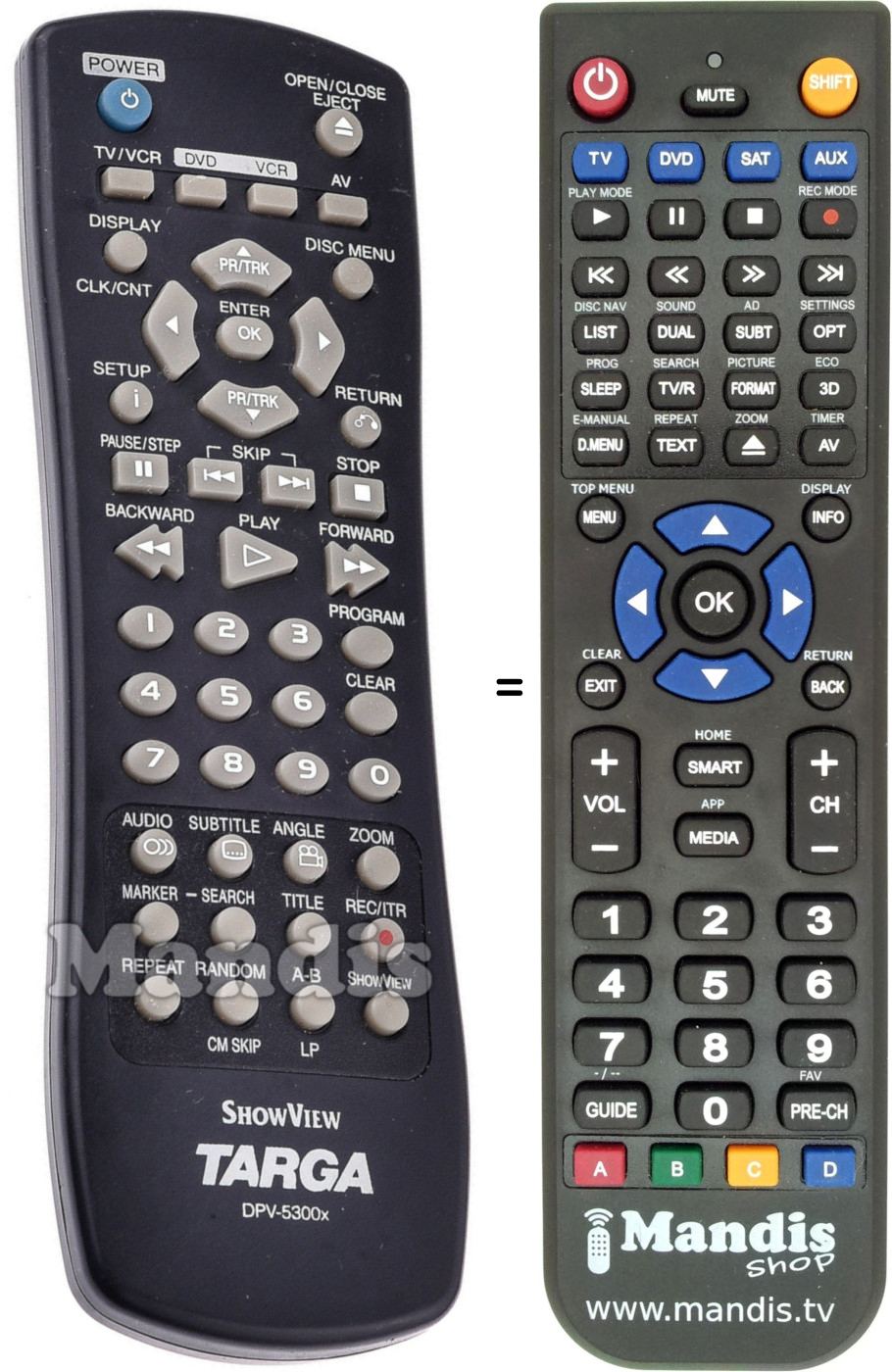 Replacement remote control Targa DPV-5300X