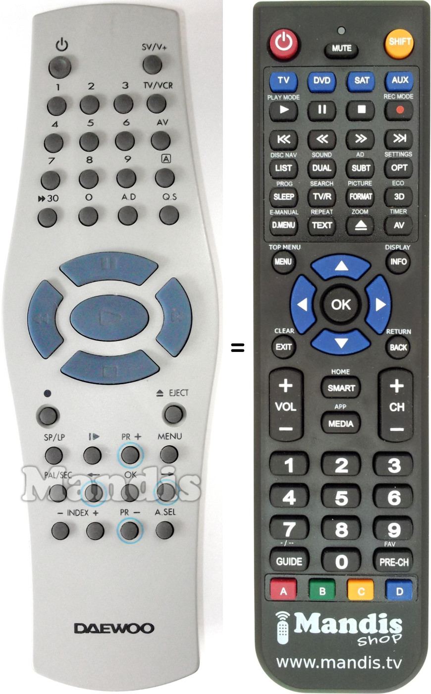 Replacement remote control Daewoo VCR001