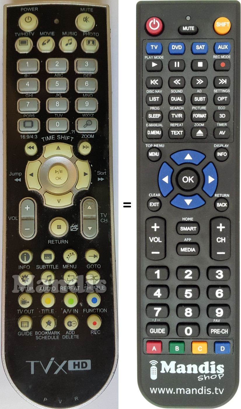 Replacement remote control DVICO TVIX-HD-R-3300