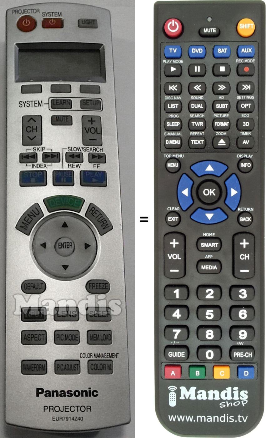 Replacement remote control Panasonic EUR7914Z40