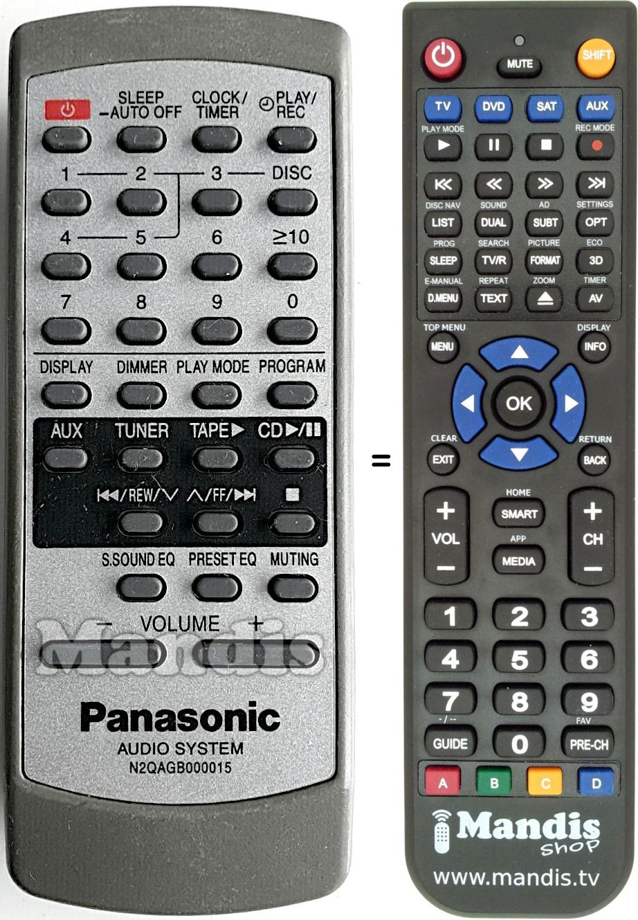 Replacement remote control Panasonic N2QAGB000015