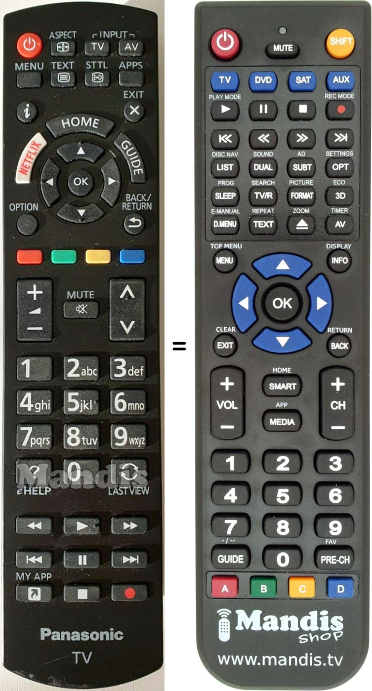 Replacement remote control Panasonic N2QAYB001111