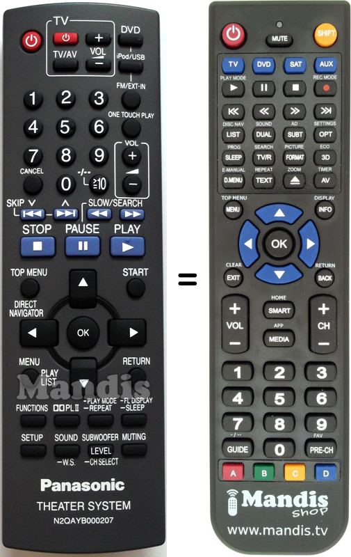 Replacement remote control Panasonic N2QAYB000207
