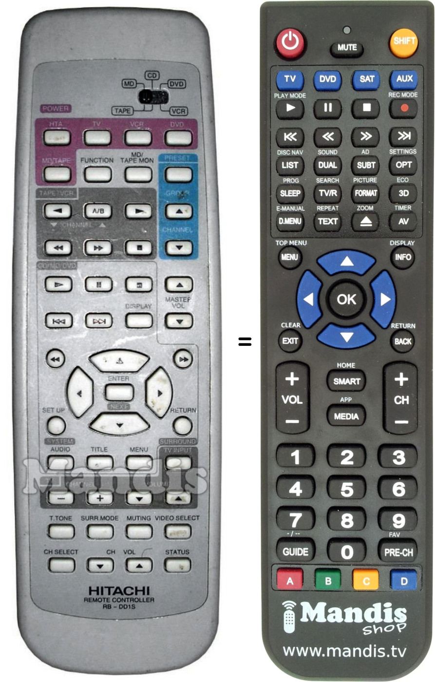 Replacement remote control Hitachi RB-DD1S