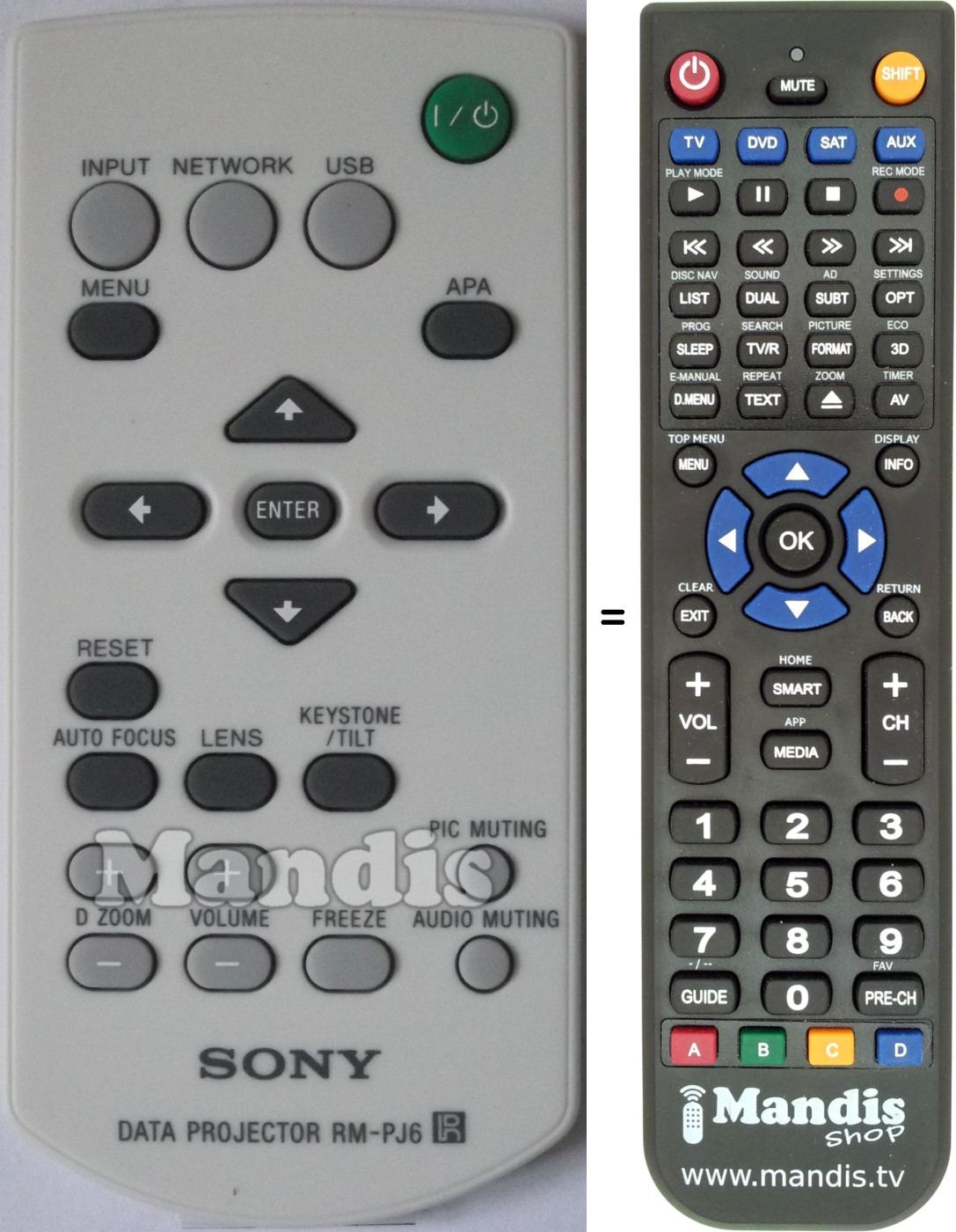 Replacement remote control Sony RM-PJ6
