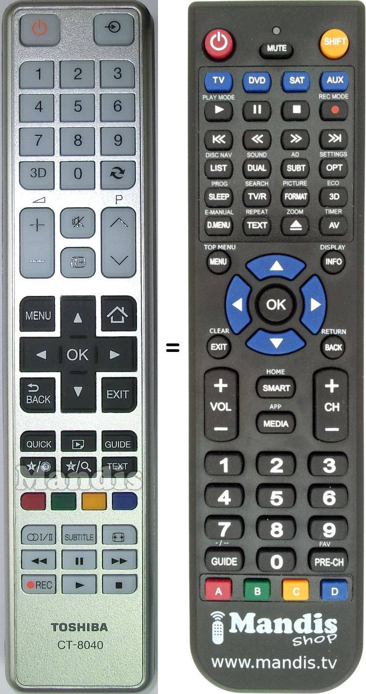 Replacement remote control Toshiba CT8040