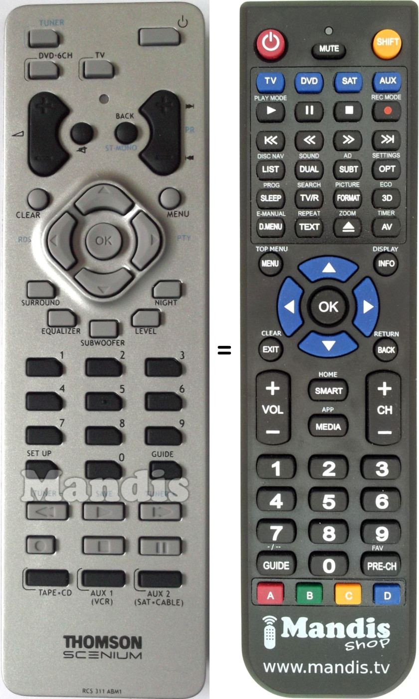 Replacement remote control Thomson RCS311