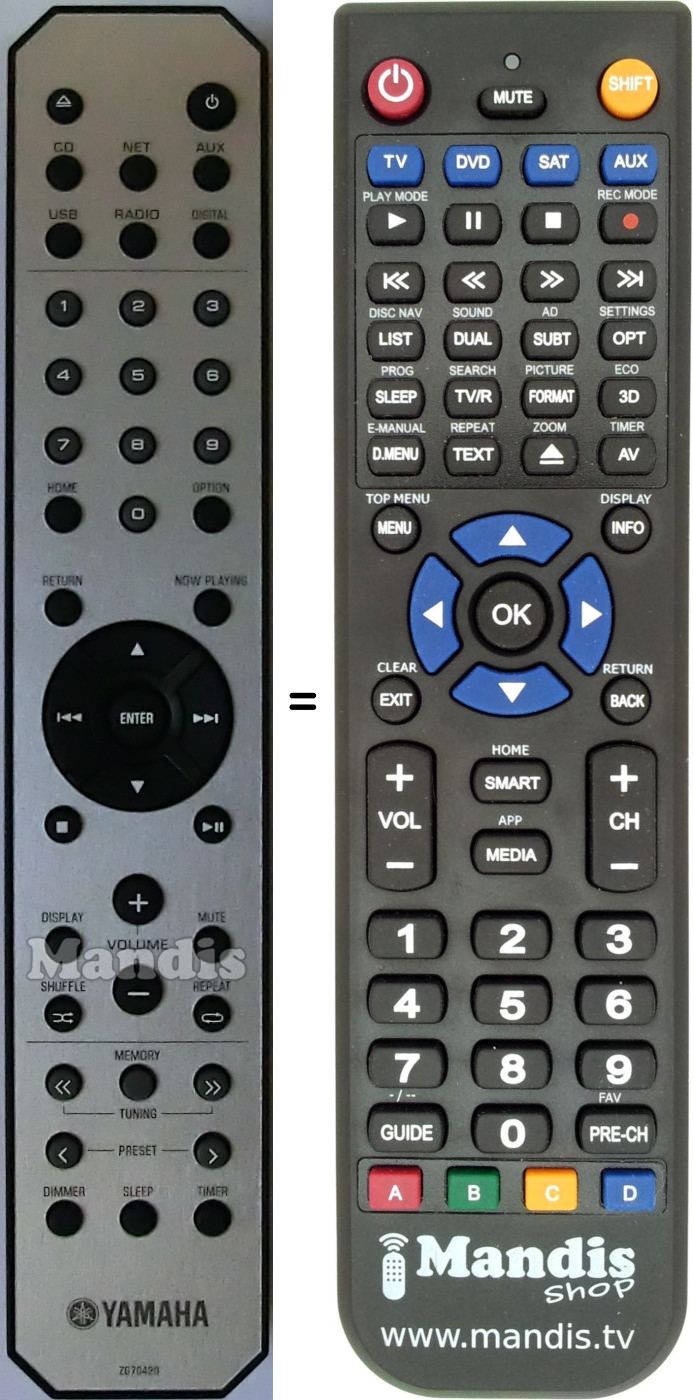 Replacement remote control Yamaha ZG70420