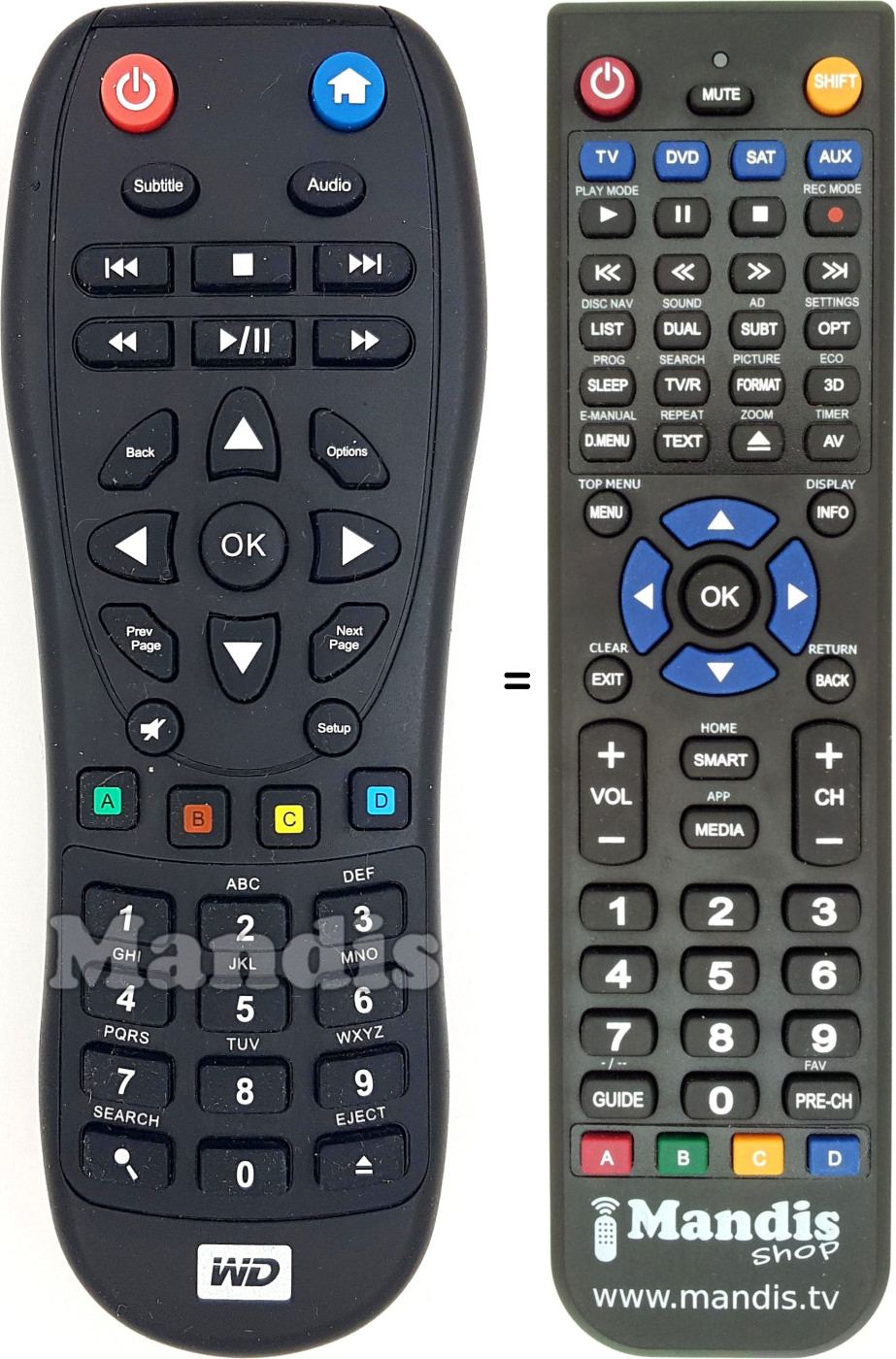 Replacement remote control Western Digital WDTV003RNN