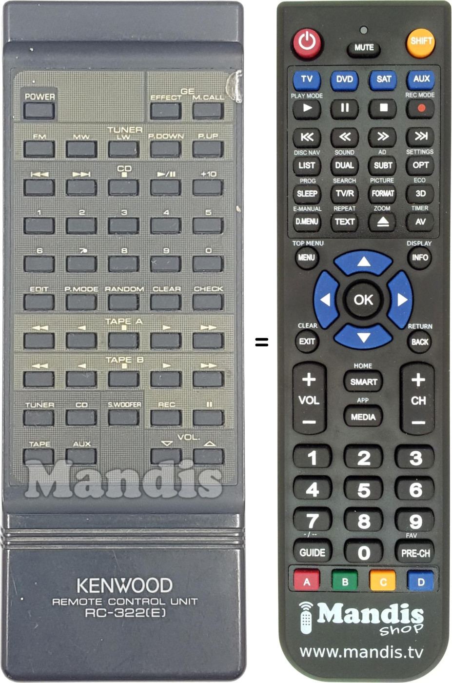Replacement remote control RC-322E