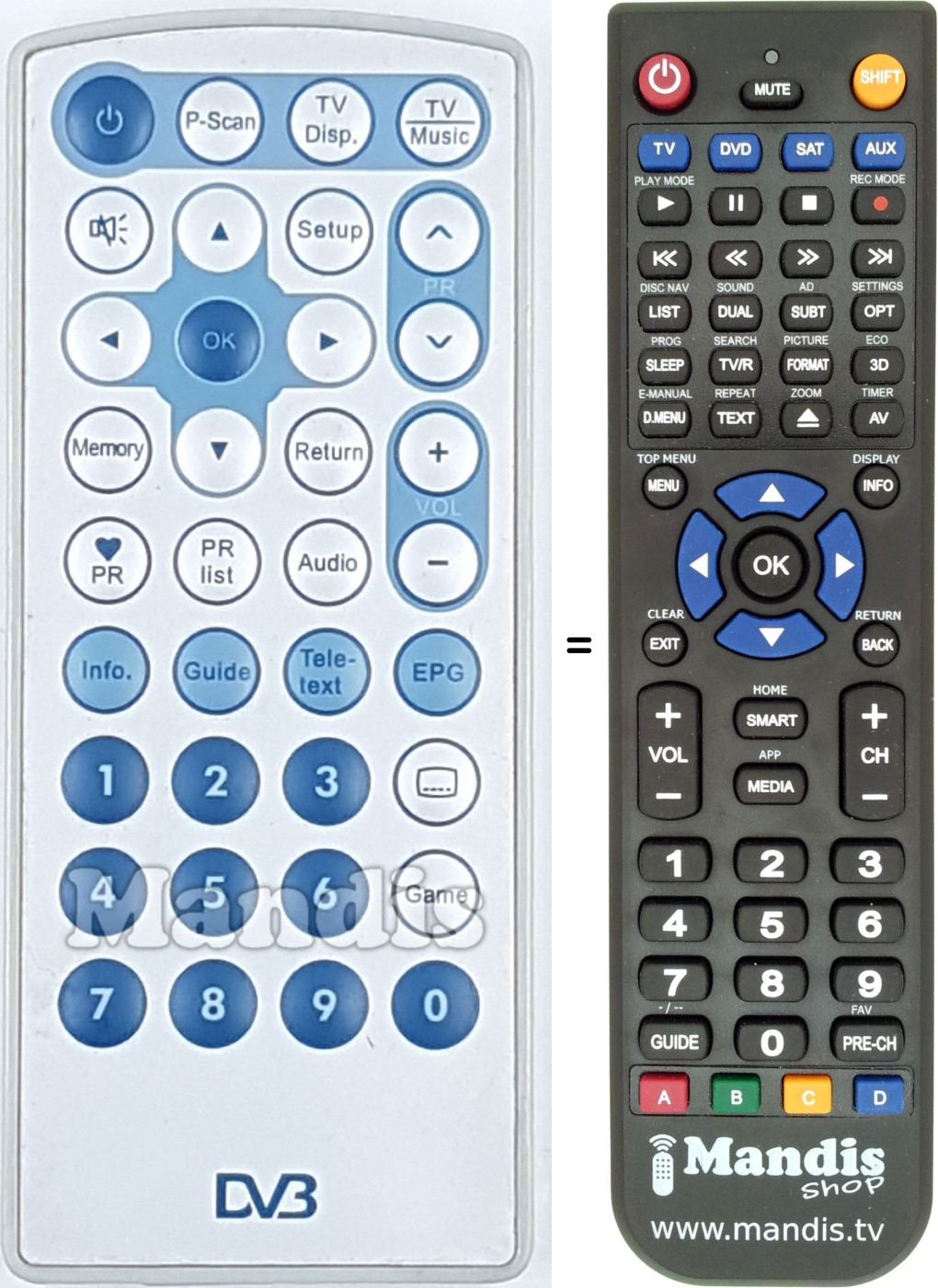 Replacement remote control DVB001