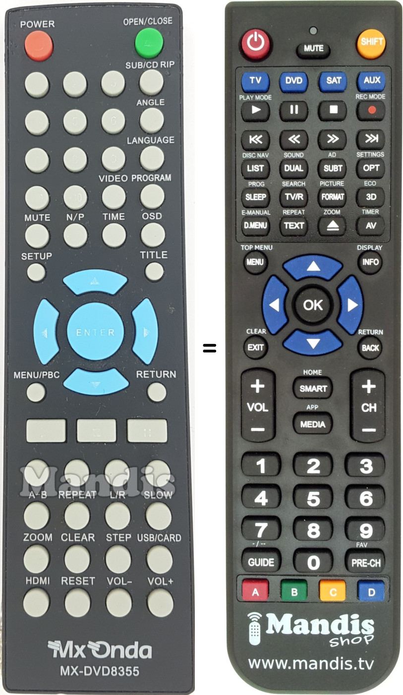 Replacement remote control MXDVD8355