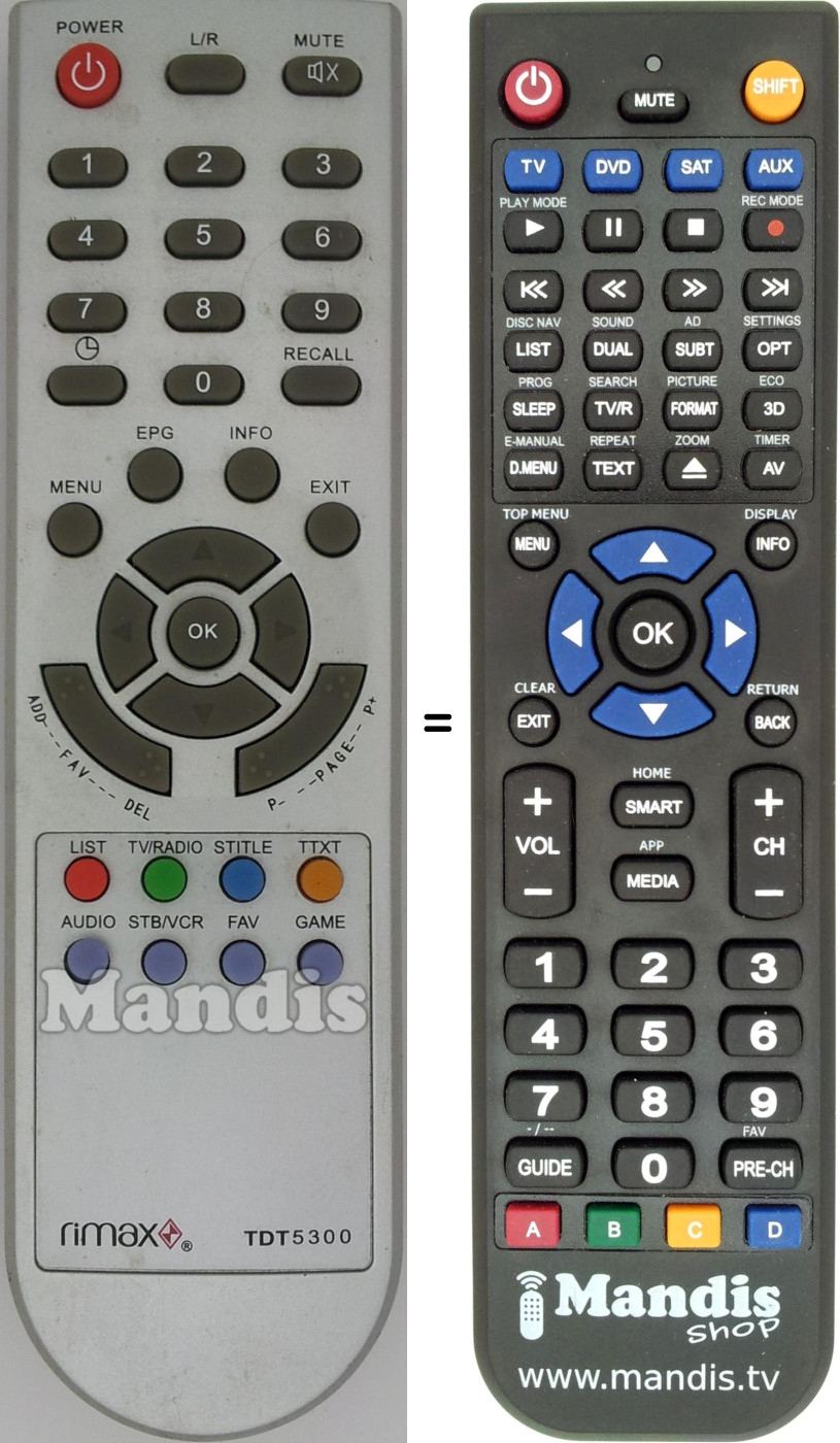 Replacement remote control RIMAX TDT5300