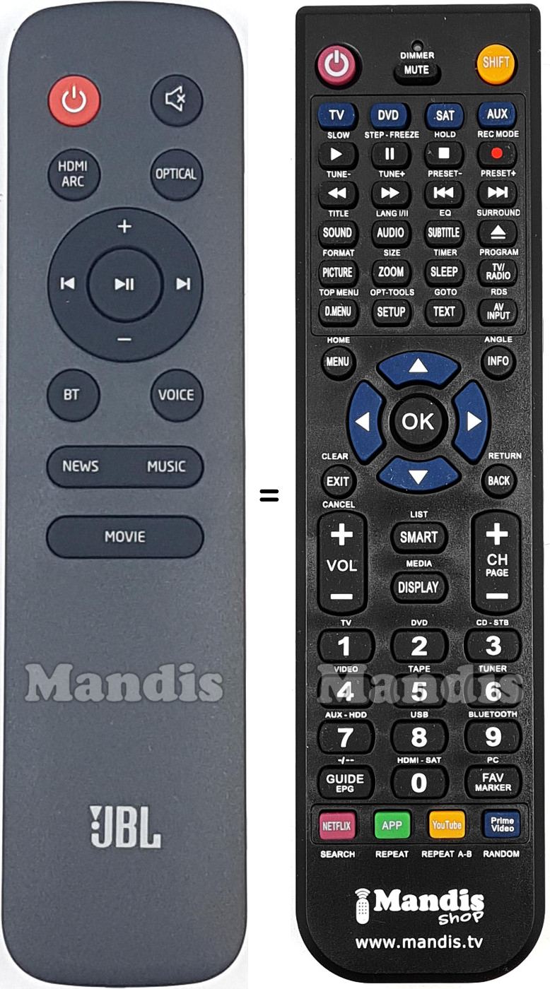 Replacement remote control JBL 105001717