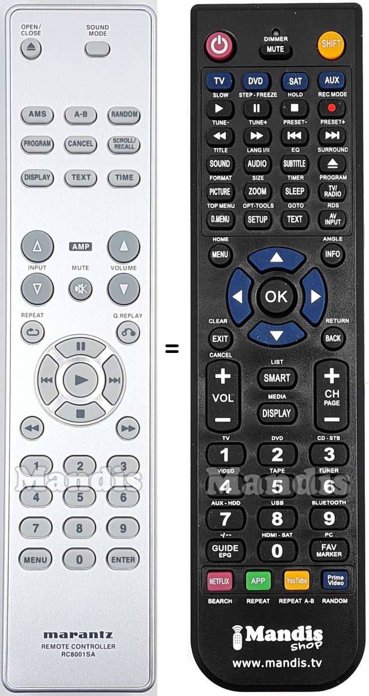 Replacement remote control RC8001SA