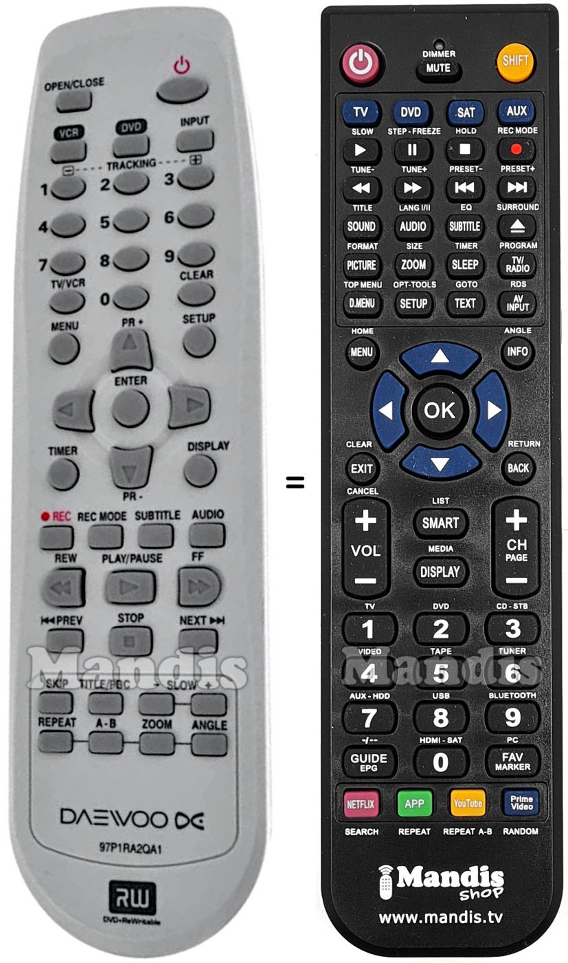 Replacement remote control Daewoo 97P1RA2QA1