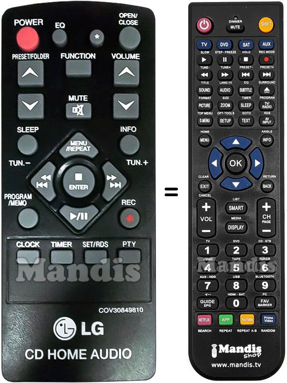 Replacement remote control LG COV30849810