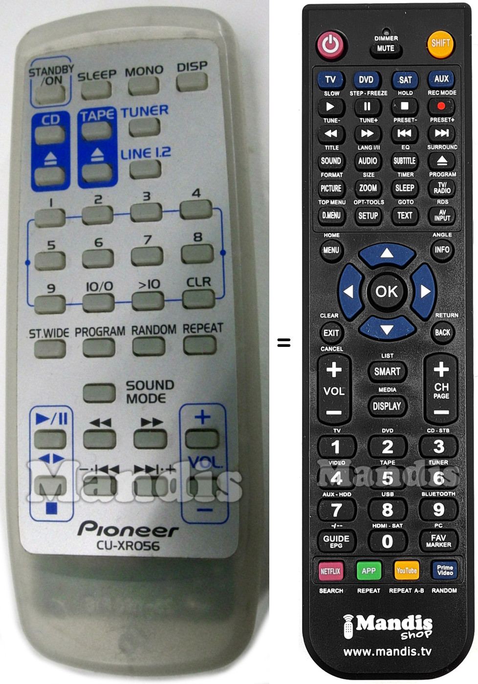Replacement remote control Pioneer CU-XR056