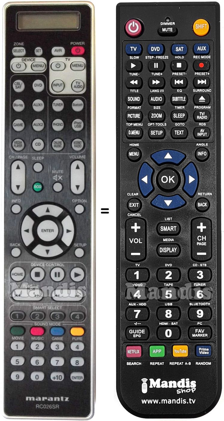 Replacement remote control Marantz RC026SR