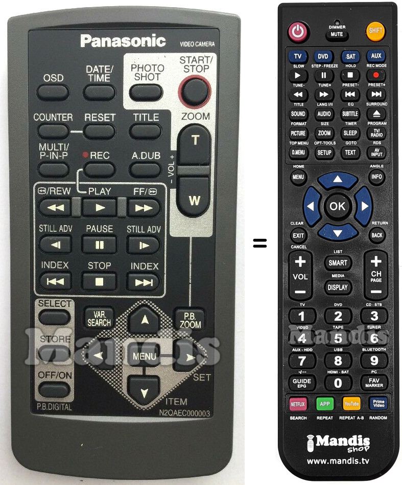 Replacement remote control Panasonic N2QAEC000003