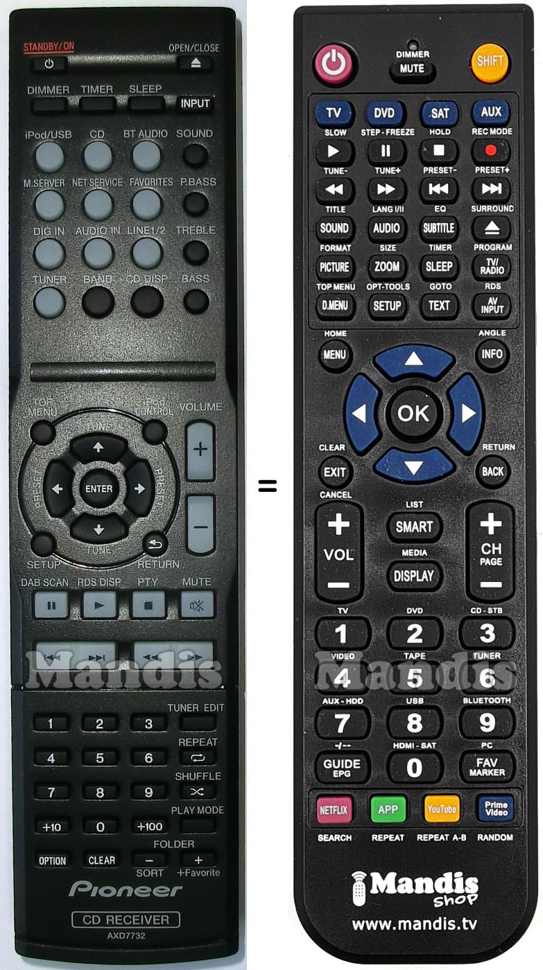 Replacement remote control Pioneer AXD7732