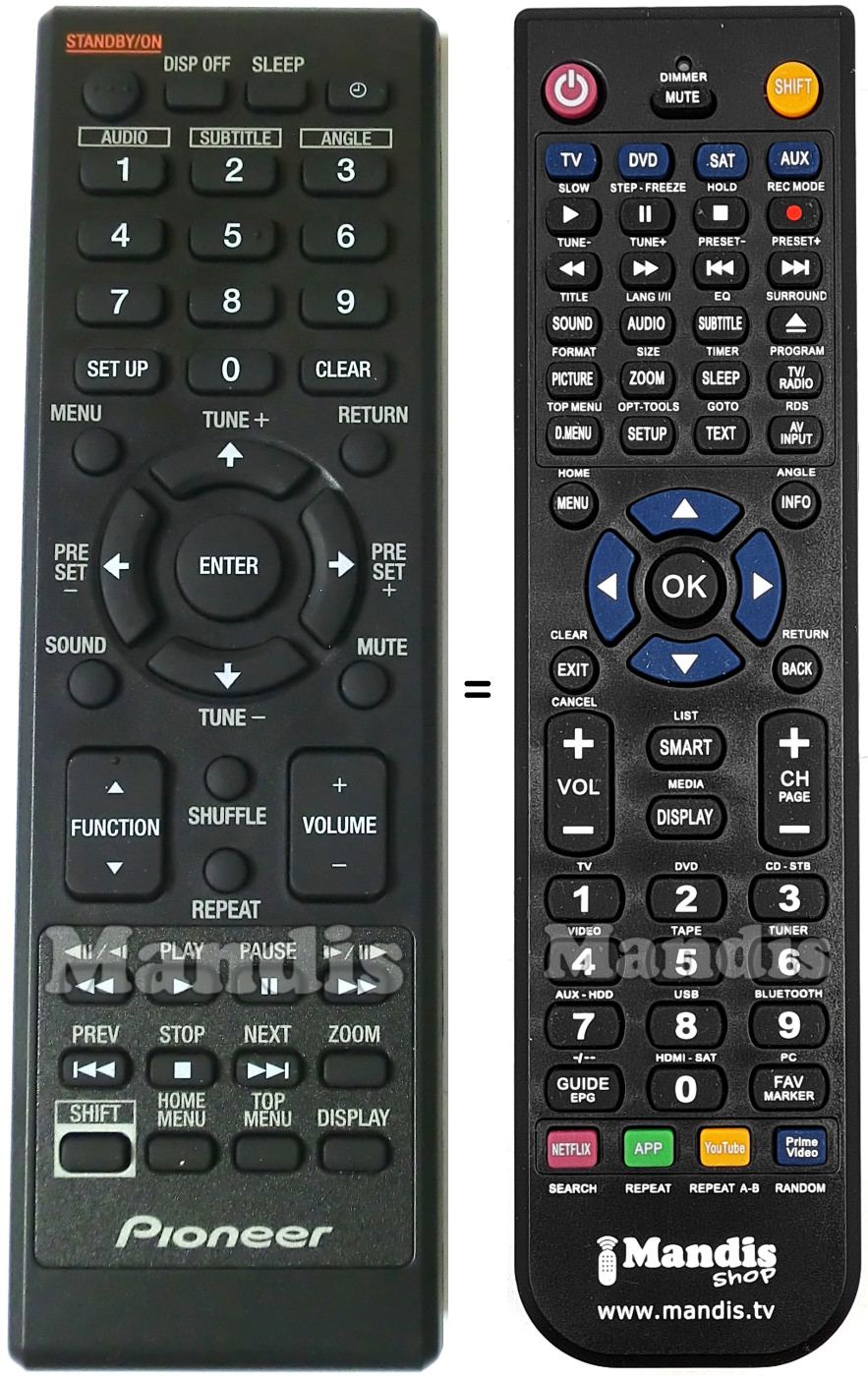 Replacement remote control Pioneer 076R0TF011