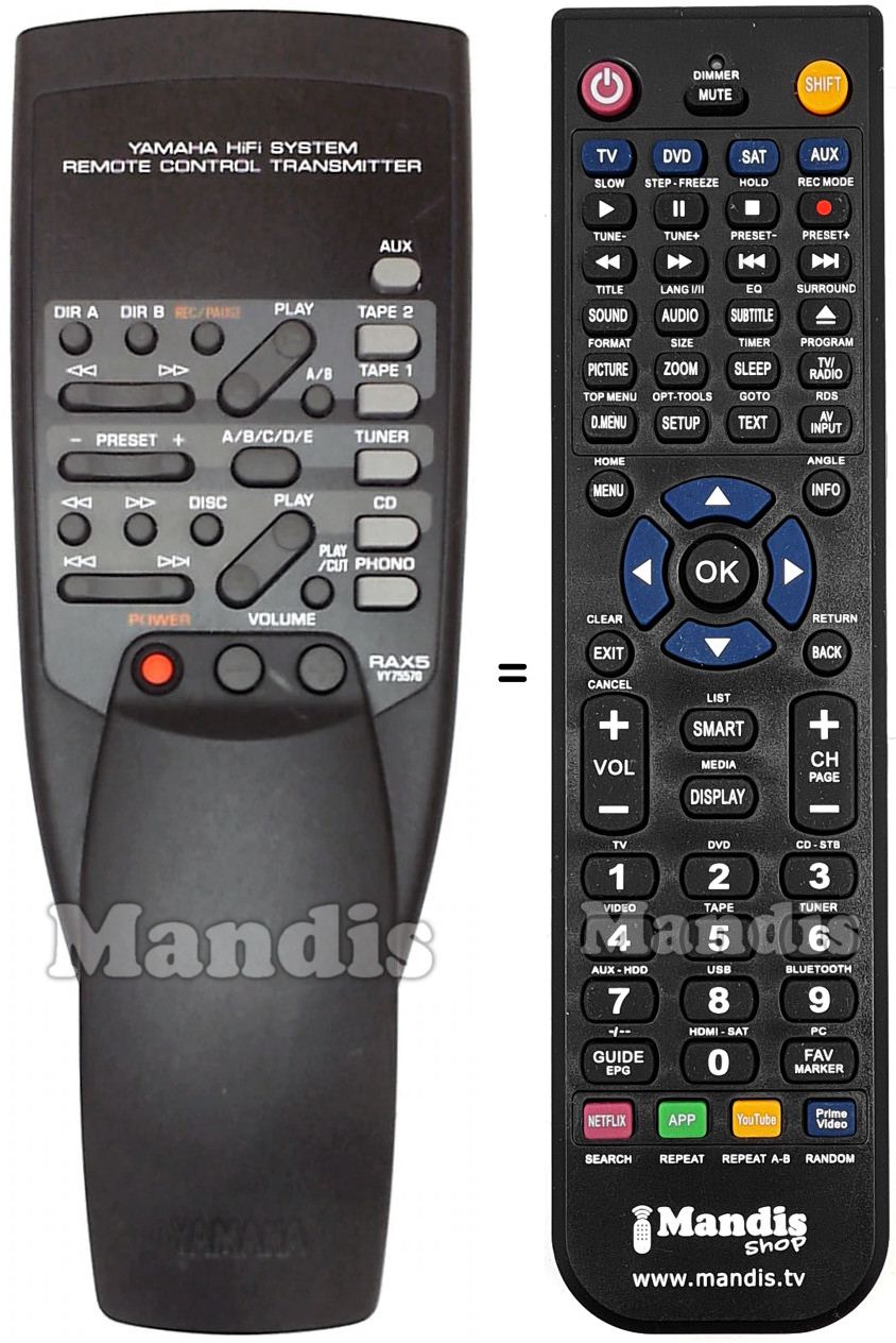 Replacement remote control Yamaha RAX5