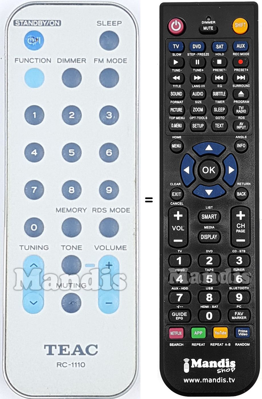 Replacement remote control Teac Teac-RC1110