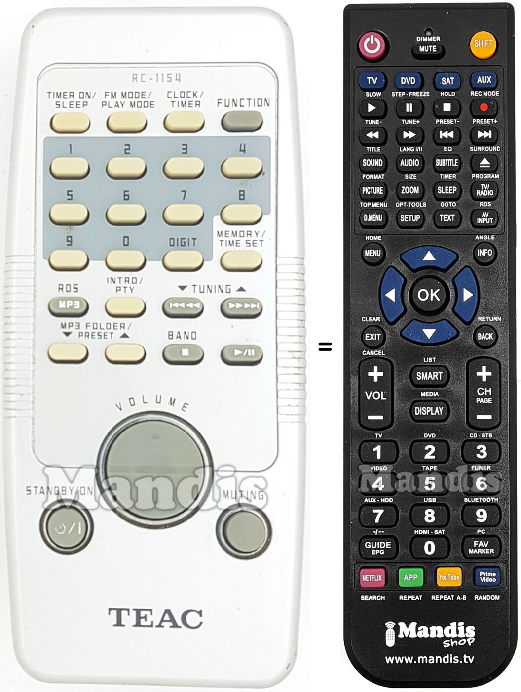 Replacement remote control Teac-RC1154
