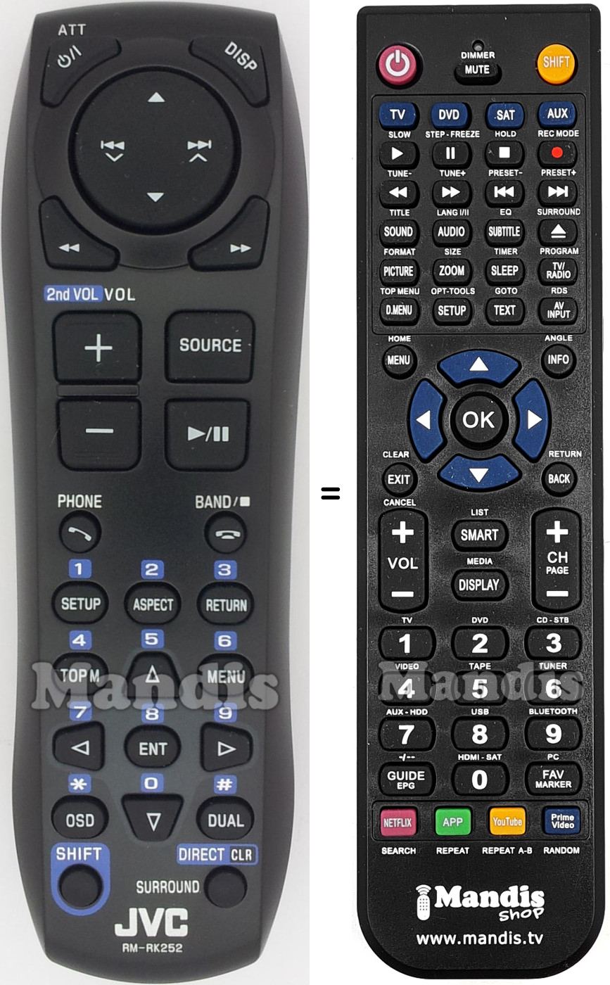 Replacement remote control JVC RMRK252