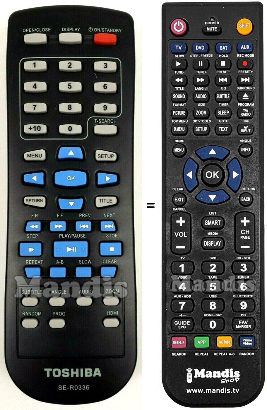 Replacement remote control Toshiba SE-R0336