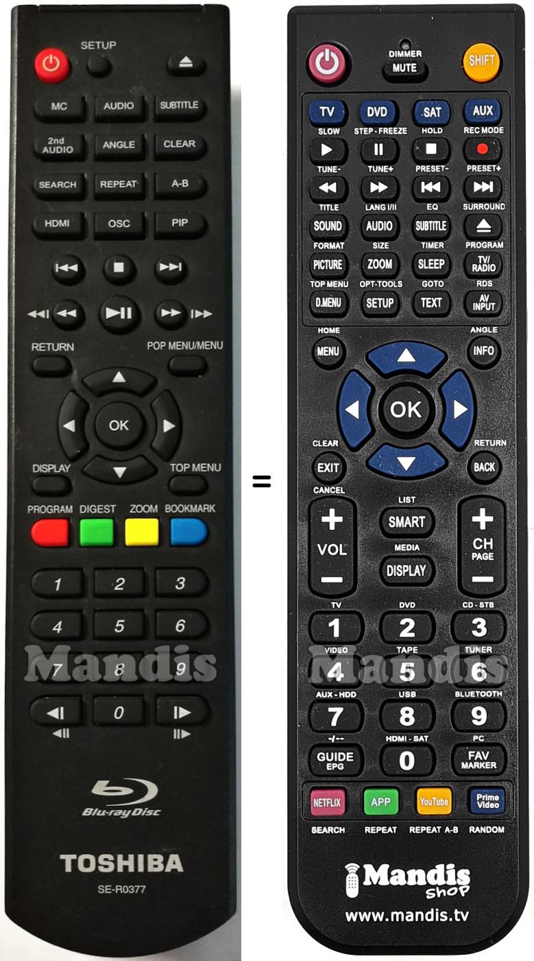 Replacement remote control Toshiba SE-R0377