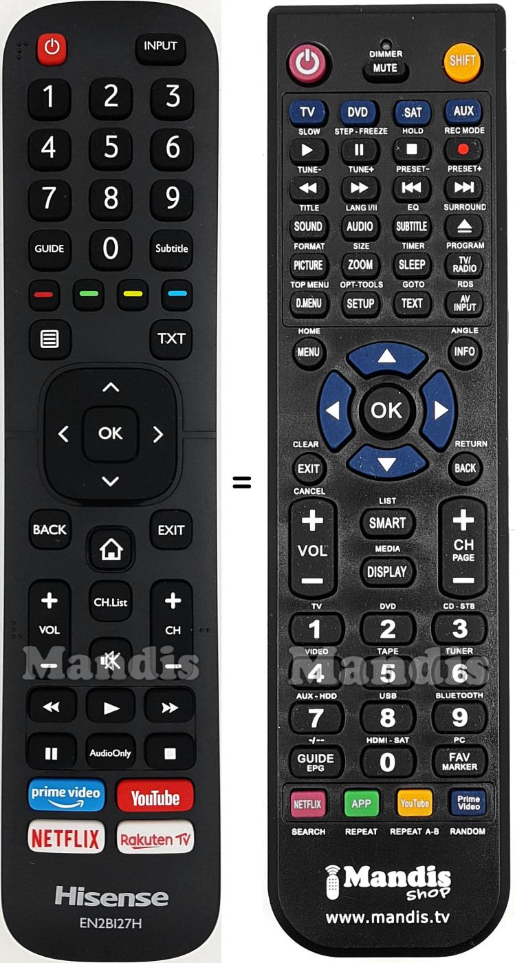 Replacement remote control Hisense EN2BI27H