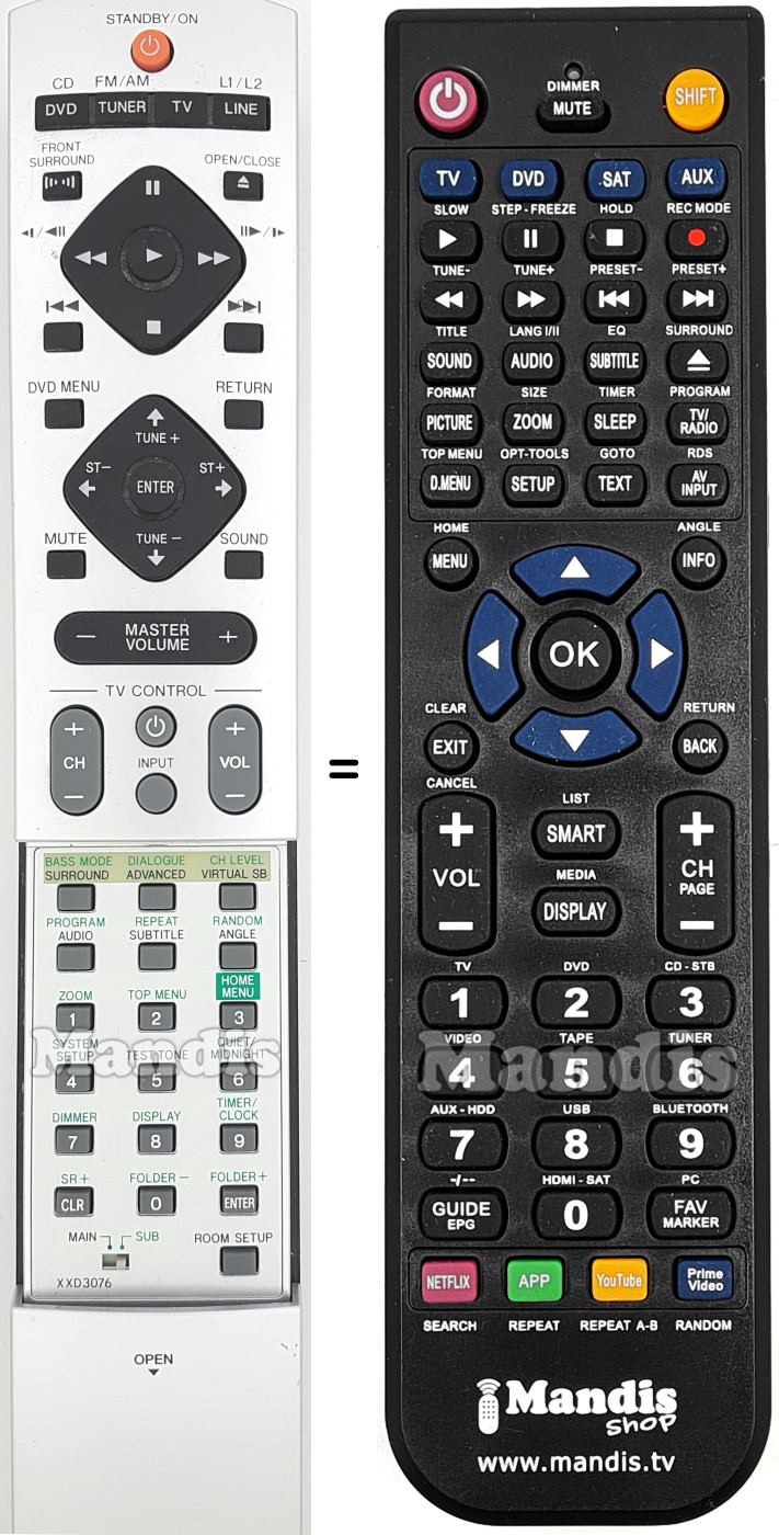 Replacement remote control Pioneer XXD3076